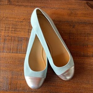 Garnet Hill Women's Metallic Silver and Soft Blue Flats